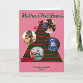 Tarjeta Árbol de Navidad rosa y verde