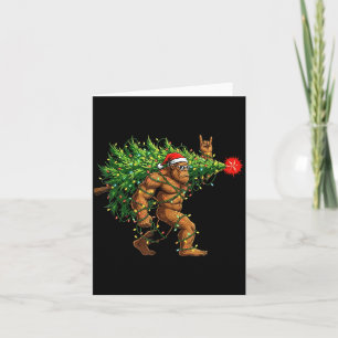 Tarjeta Árbol de Navidad Santa Bigfoot Luces de Navidad Di