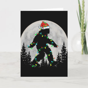 Tarjeta Árbol de Navidad Santa Bigfoot Luces de Navidad Di