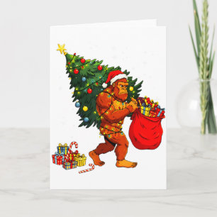 Tarjeta Árbol de Navidad Santa Bigfoot Luces de Navidad Di