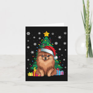 Tarjeta Árbol de Navidad sudoroso ilumina a perro pomerano