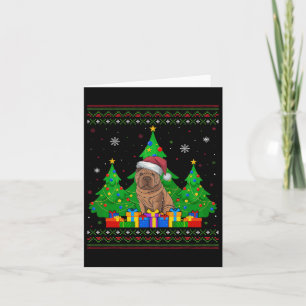 Tarjeta Árbol de navidad sudoroso Santa Hat Shar Pei Perro