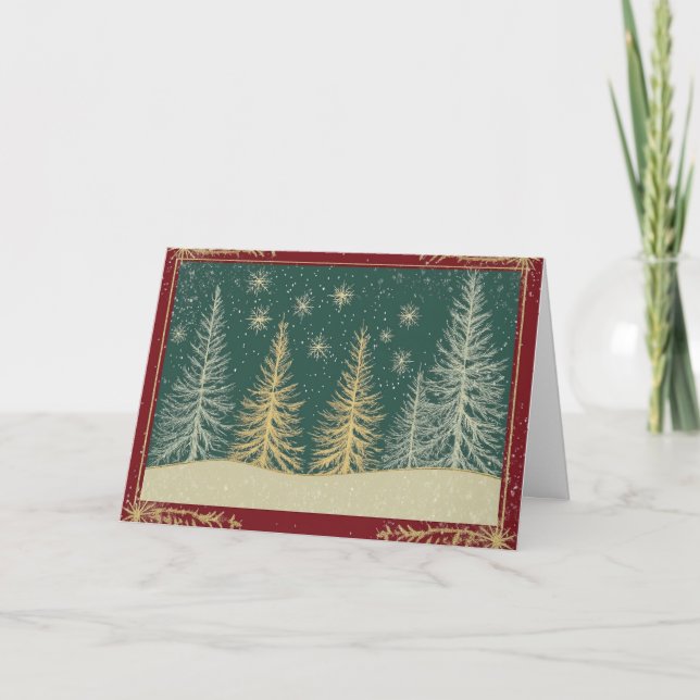 Tarjeta Árbol de Navidad Turquesa Verde y Oro (Anverso)