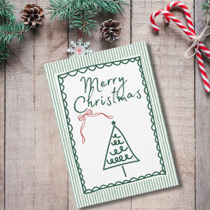Tarjeta Árbol de Navidad verde retro y foto familiar perso
