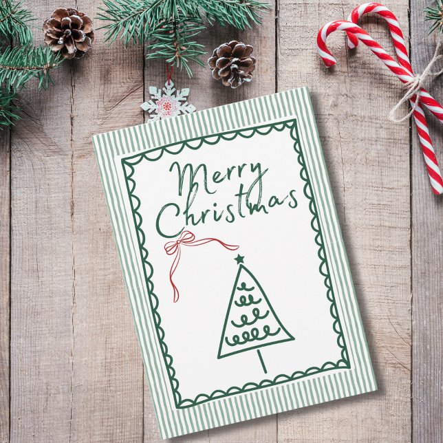 Tarjeta Árbol de Navidad verde retro y foto familiar perso (Subido por el creador)