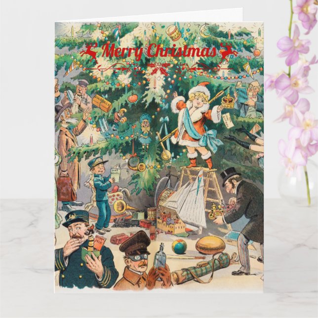 Tarjeta Árbol de Navidad vintage litográfico   (Orquídea)