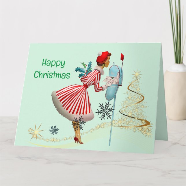 Tarjeta Árbol de navidad virgen Lady Gold de 1950 Feliz Na (Anverso)