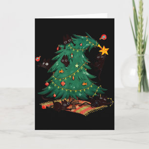 Tarjeta Árbol de Navidad y gato lindo amante de los gatos 