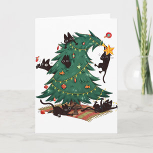 Tarjeta Árbol de Navidad y gato lindo amante del gato de N