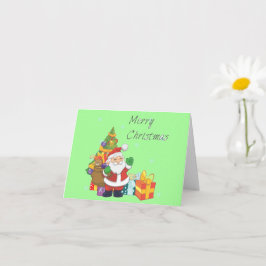 Tarjeta Árbol de Navidad y verde navidad de Santa Feliz