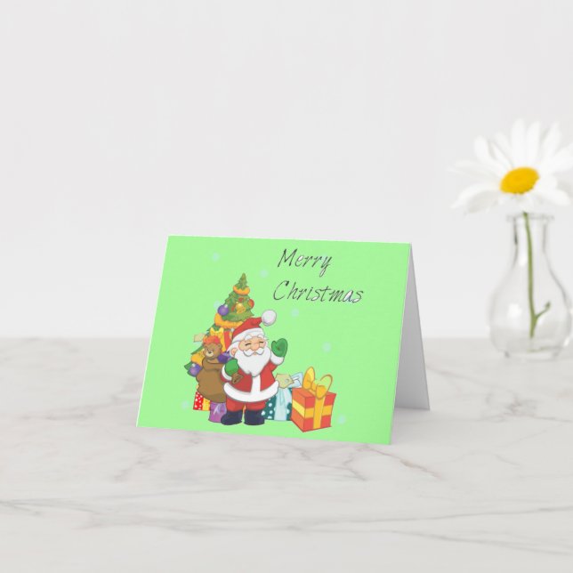 Tarjeta Árbol de Navidad y verde navidad de Santa Feliz (Planta pequeña)