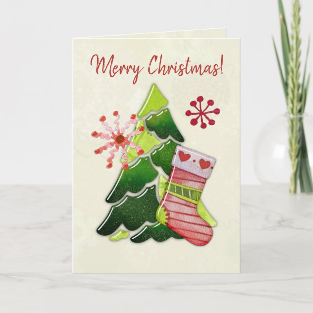 Tarjeta Árbol de Navidad y Whimsey aleteado (Anverso)