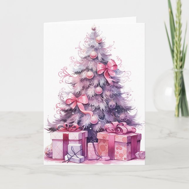 Tarjeta Árbol de navidades color agua rosa (Anverso)