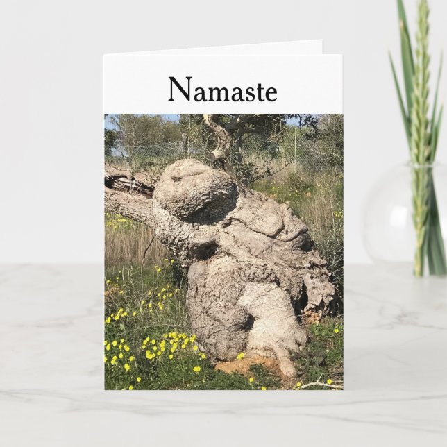 Tarjeta Árbol de oliva editable en posición de yoga (Anverso)