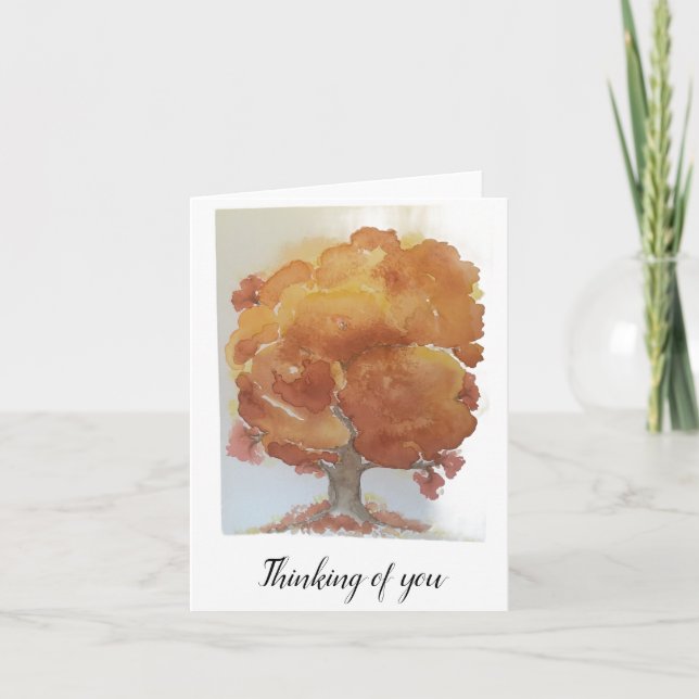 Tarjeta Árbol de otoño amarillo naranja dorado marrón pleg (Anverso)