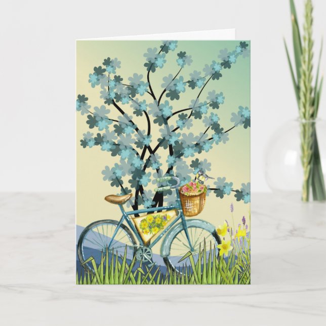 Tarjeta Árbol de pájaro amarillo azul (Anverso)