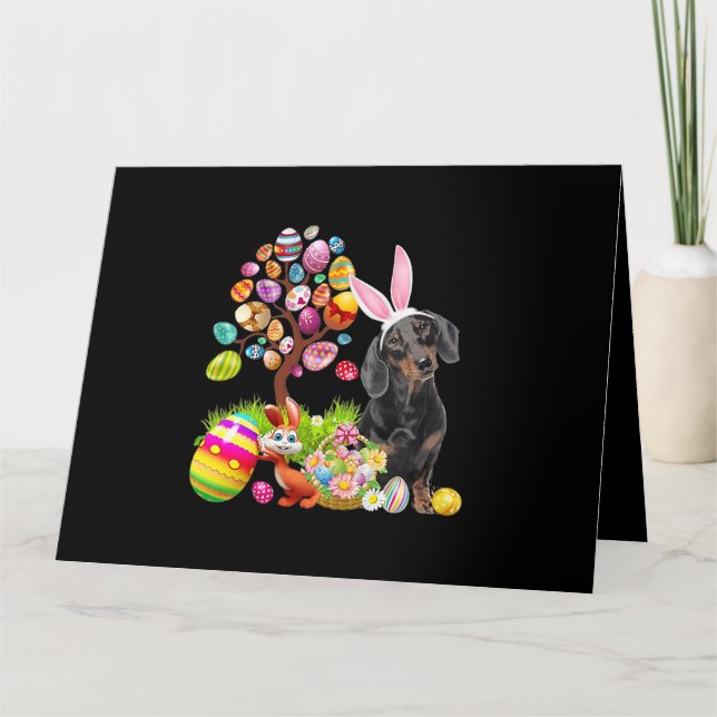 Tarjeta Árbol de Pascua de perros Dachshund NEGROS con con (Anverso)