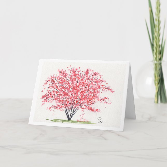 Tarjeta Árbol de primavera alegre (Anverso)