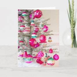 Tarjeta Árbol de Purpurina de Plata con Adorno Navideño Vi