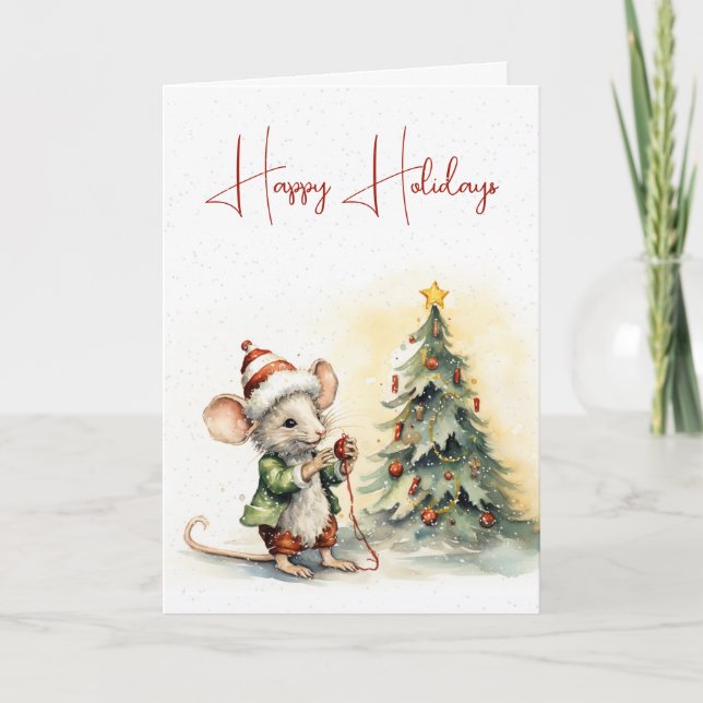 Tarjeta Árbol De Ratón De Navidades Cuidados En Copos De N (Anverso)
