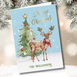 Tarjeta Árbol de renos acuarela bien vestido divertido