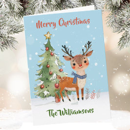 Tarjeta Árbol de renos de color de agua divertido