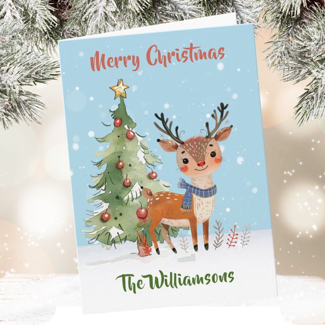 Tarjeta Árbol de renos de color de agua divertido (Subido por el creador)