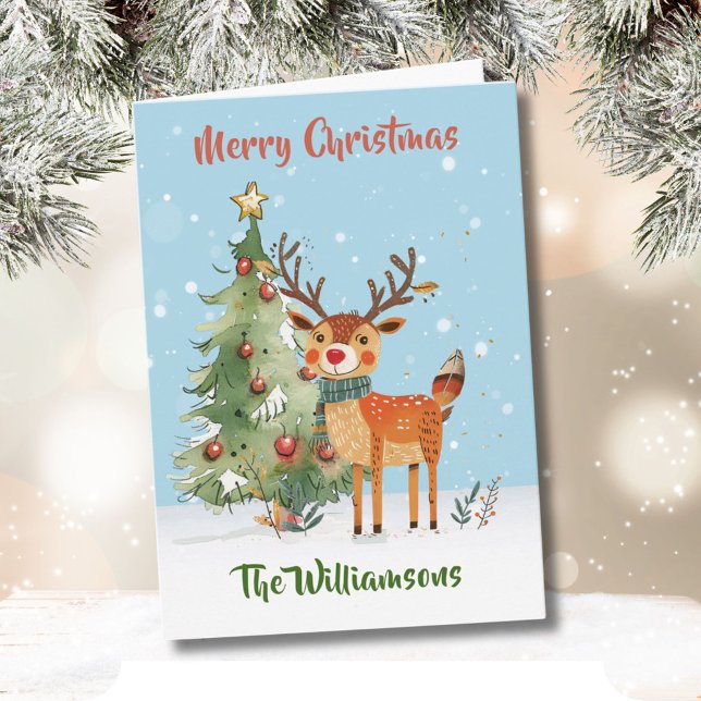 Tarjeta Árbol de renos de color de agua divertido (Subido por el creador)