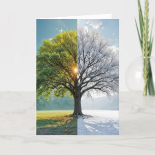 Tarjeta Árbol De Roble De Cumpleaños En Temporadas Dobles