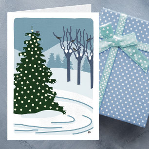 Tarjeta Árbol de saludos de temporada con luces
