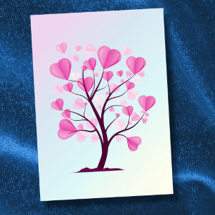 Tarjeta Árbol del Amor Árbol de Corazones Acuarela Pastel 