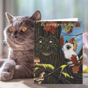 Tarjeta Árbol Encantado Ent Hojas de Otoño Gato Siames