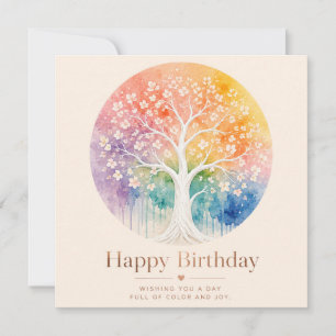 Tarjeta Árbol Florido de Arcoíris Cumpleaños Alegría