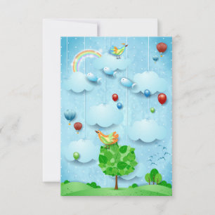 Tarjeta Árbol grande y peces voladores