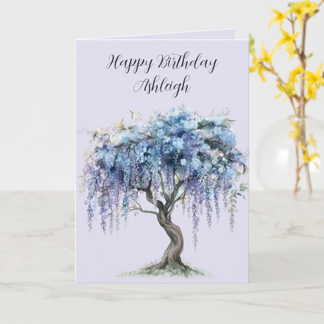 Tarjeta Árbol morado floral (flor amarilla)
