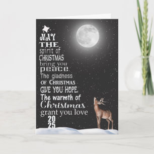 Tarjeta Árbol navidad 2025 con ciervo y luna