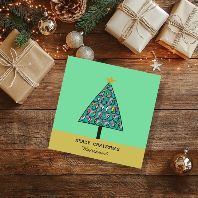 Tarjeta Árbol navideño moderno con luces (Modern Christmas Tree with festive lights card)