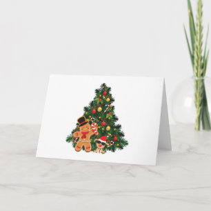 Tarjeta Árbol navideño, pan de jengibre y adornos