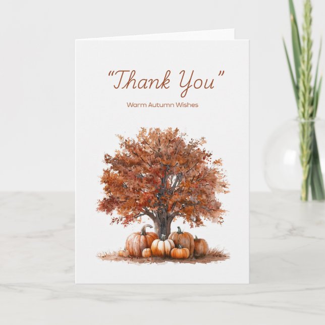 Tarjeta Árbol otoñal acuarela con calabazas (Anverso)