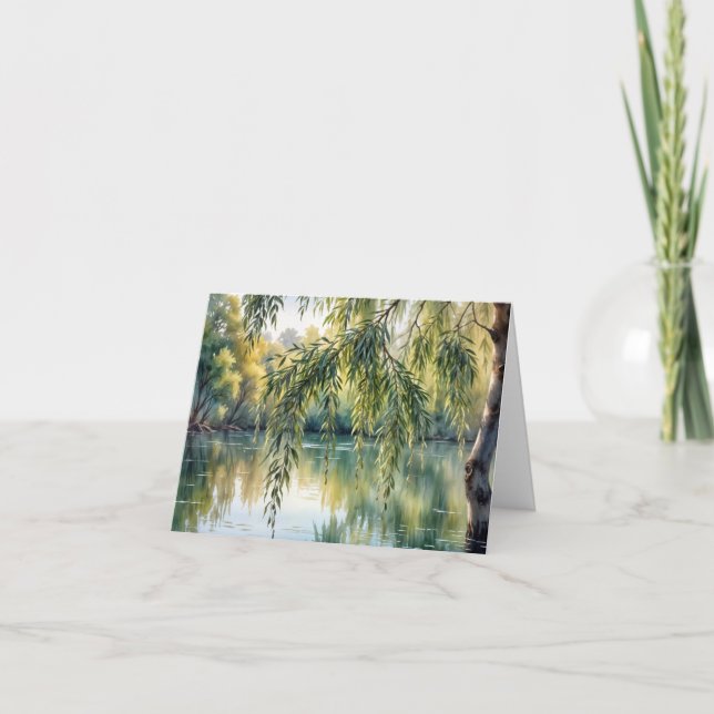 Tarjeta Árbol salvaje lloroso en un lago (Anverso)