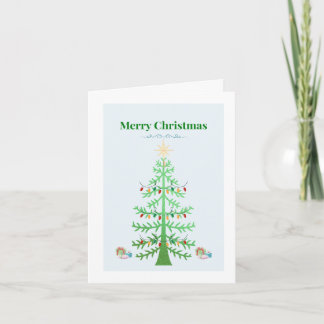 Tarjeta Árbol verde festivo con luces navideñas