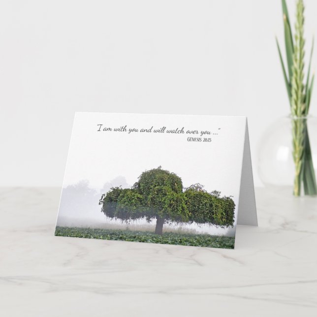 Tarjeta árbol verde único en la simpatía de la niebla (Anverso)