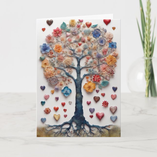 Tarjeta Árbol y corazones florecientes (Anverso)