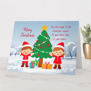 Tarjeta Árbol Y Regalos De Nochebuena Verdes Y Nevados