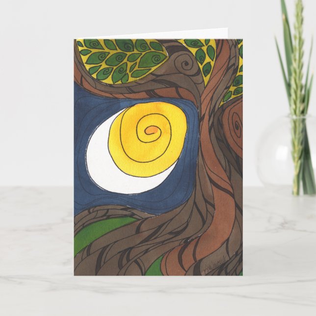 Tarjeta Árbol y sol/luna de nafta, notecard (Anverso)