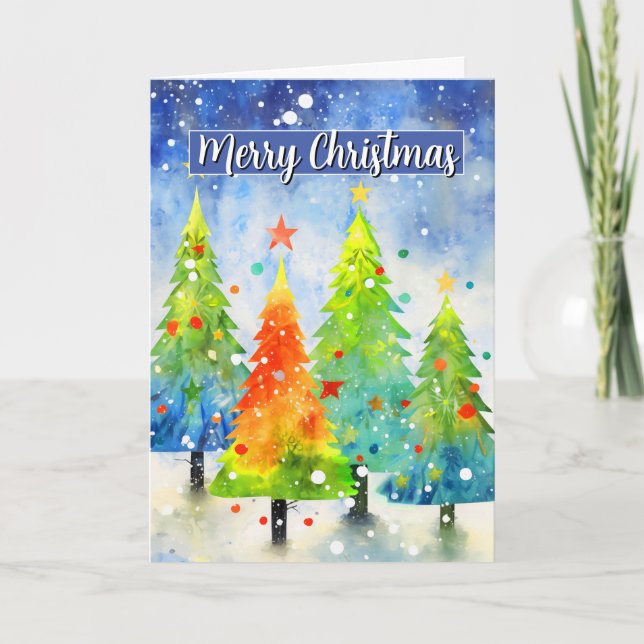 Tarjeta Árboles abstractos de Feliz Navidad (Anverso)