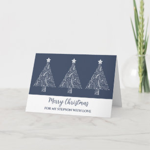 Tarjeta Árboles blancos azules Stepson Feliz Navidad
