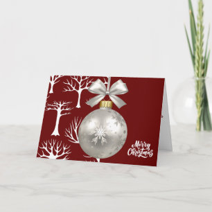 Tarjeta Árboles blancos festivos Ornamento de Navidad Rojo