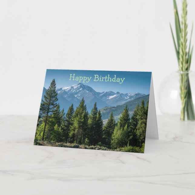 Tarjeta Árboles Coníferos con Fondo de Montaña (Anverso)