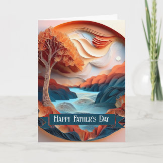 Tarjeta Árboles de Arte en Papel 3D Río Feliz Día del Padr